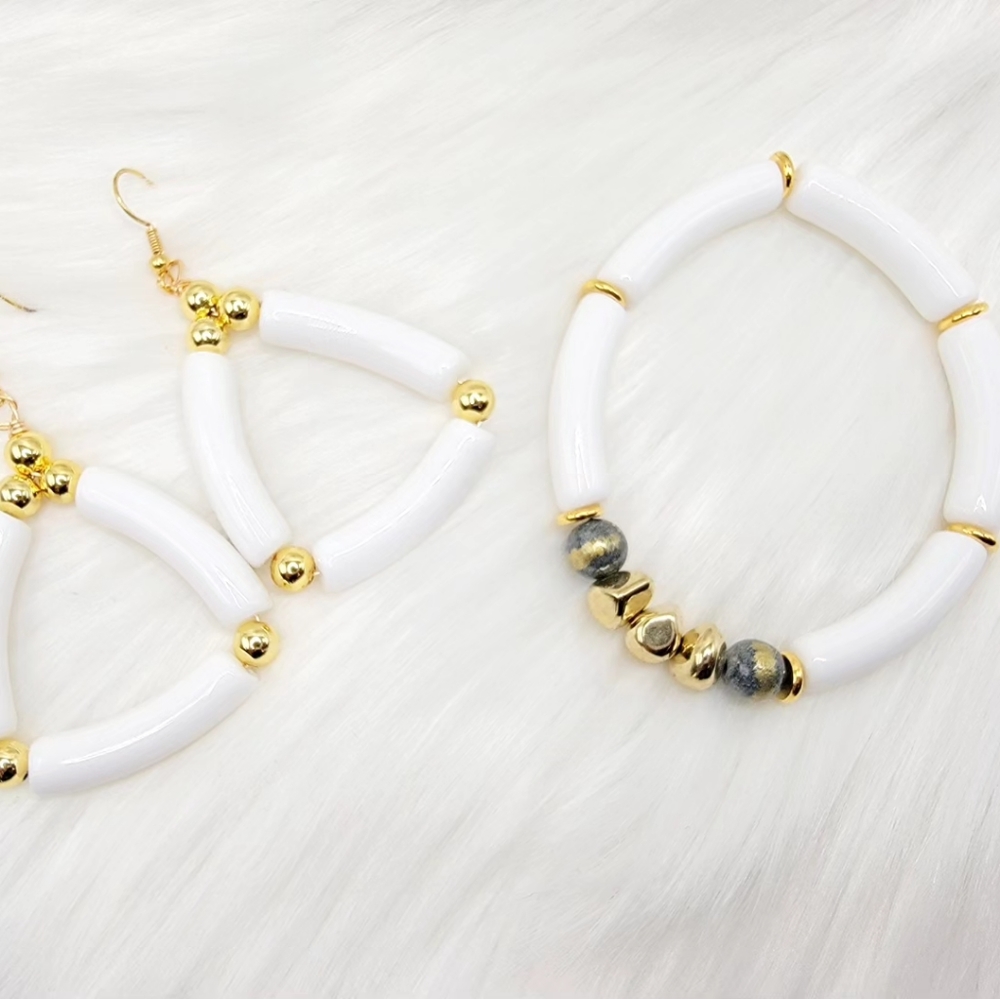 White Earring and Bracelet Set